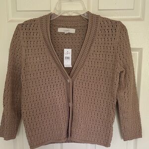 LOFT Openwork Knit Cardigan in Taupe